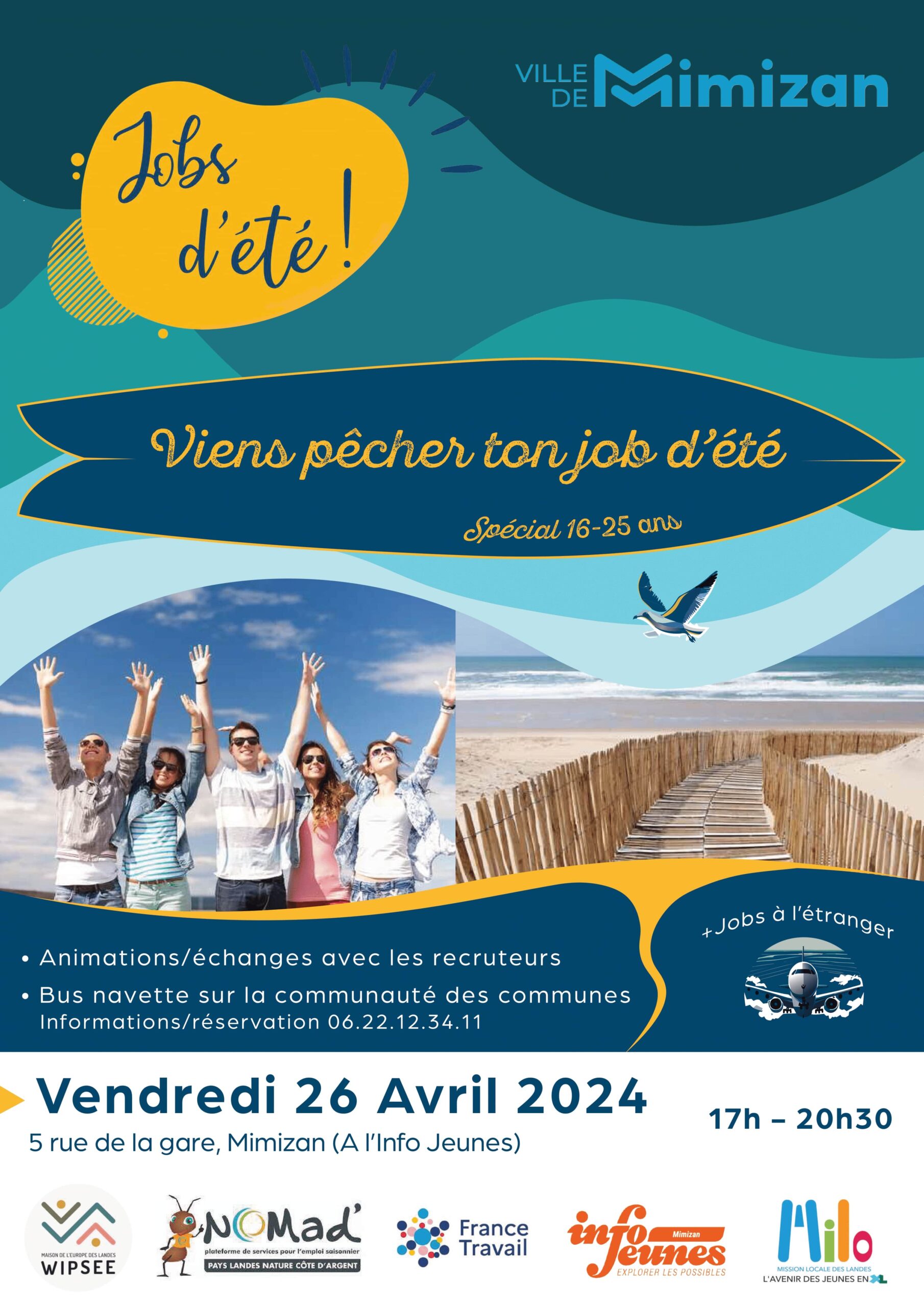 affiche jobs d'été Mimizan Avril 2024